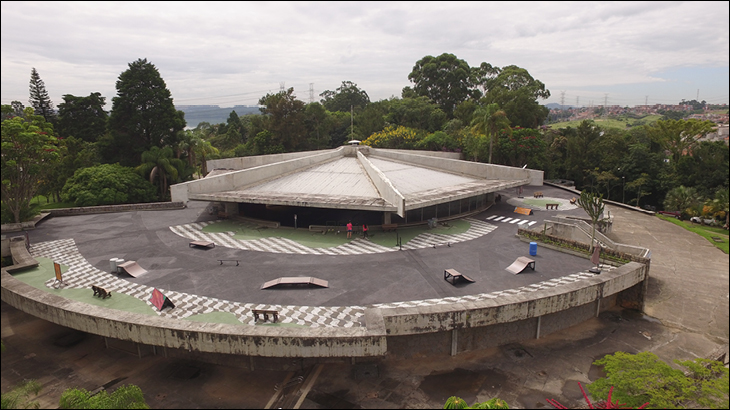 Vista superior lateral do Ginásio do Sesc Interlagos em março/2019. Foto: Emerson Pena